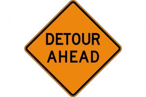 Detour Ahead sign - care for seniors