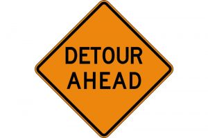 Detour Ahead sign - care for seniors
