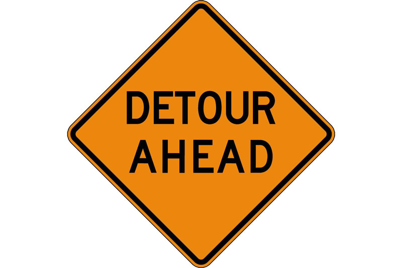 Detour Ahead sign - care for seniors