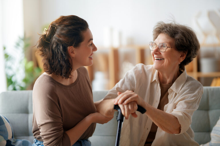 A woman discusses starting home care early with her mom.